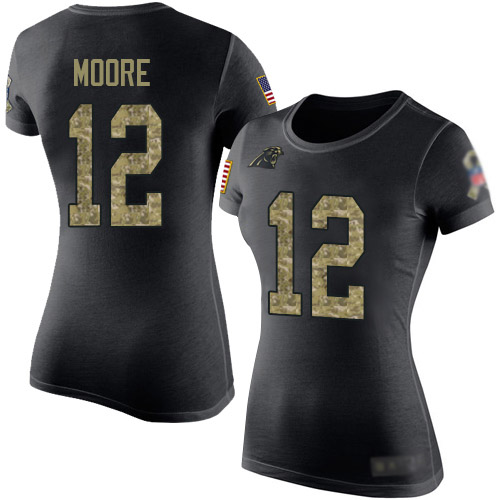 Carolina Panthers Black Camo Women DJ Moore Salute to Service NFL Football #12 T Shirt